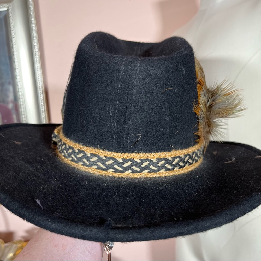 Vintage Black Felt Double Feather Western Cowboy Hat eclectic grandpa festival - Picture 10 of 17